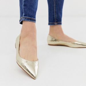 Asos Gold Pointed Toe Ballet Flats